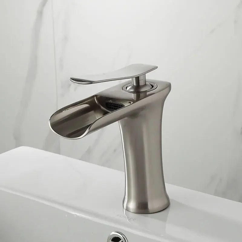 Waterfall Bathroom Basin Sink Faucets Hot Cold Tap Deck Mounted Water Mixer Crane Antique Bronze Chrome Finished ELM100 4