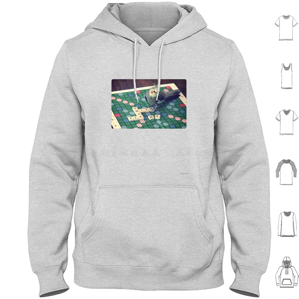 Fly Away With Me Felpa Con Cappuccio In Cotone Manica Lunga Mandarino Tano Popcorn Cockatiel Cockatiels Scrabble Scrabble Word Scrabble