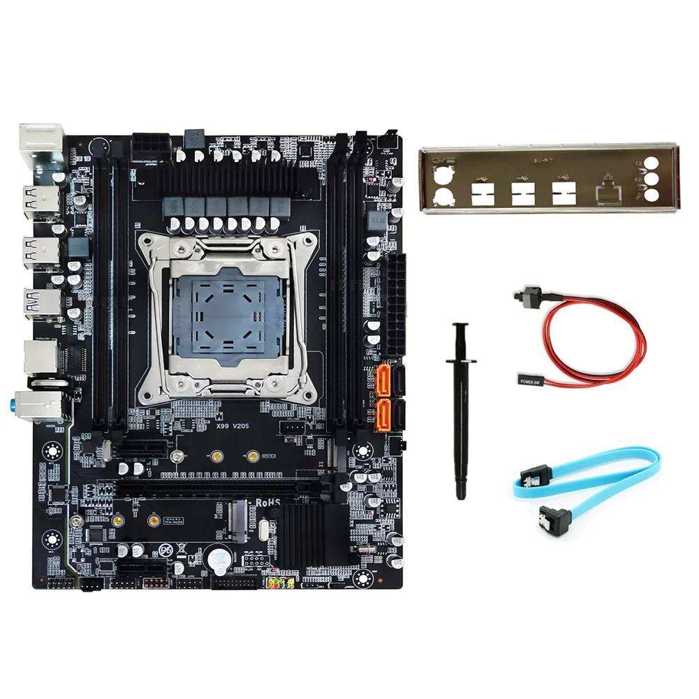 

X99 Motherboard+Baffle+SATA Cable+Switch Cable+Thermal Grease LGA2011-3 DDR4 Support 4X32G for E5-2678 V3 E5 2676 V3 CPU