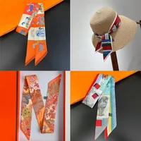 Luxury Silk Skinny Scarf 2024 Fashion Bag Handle Ribbon Ladies Horse Print Headband Small Hair Scarves Band Female 3