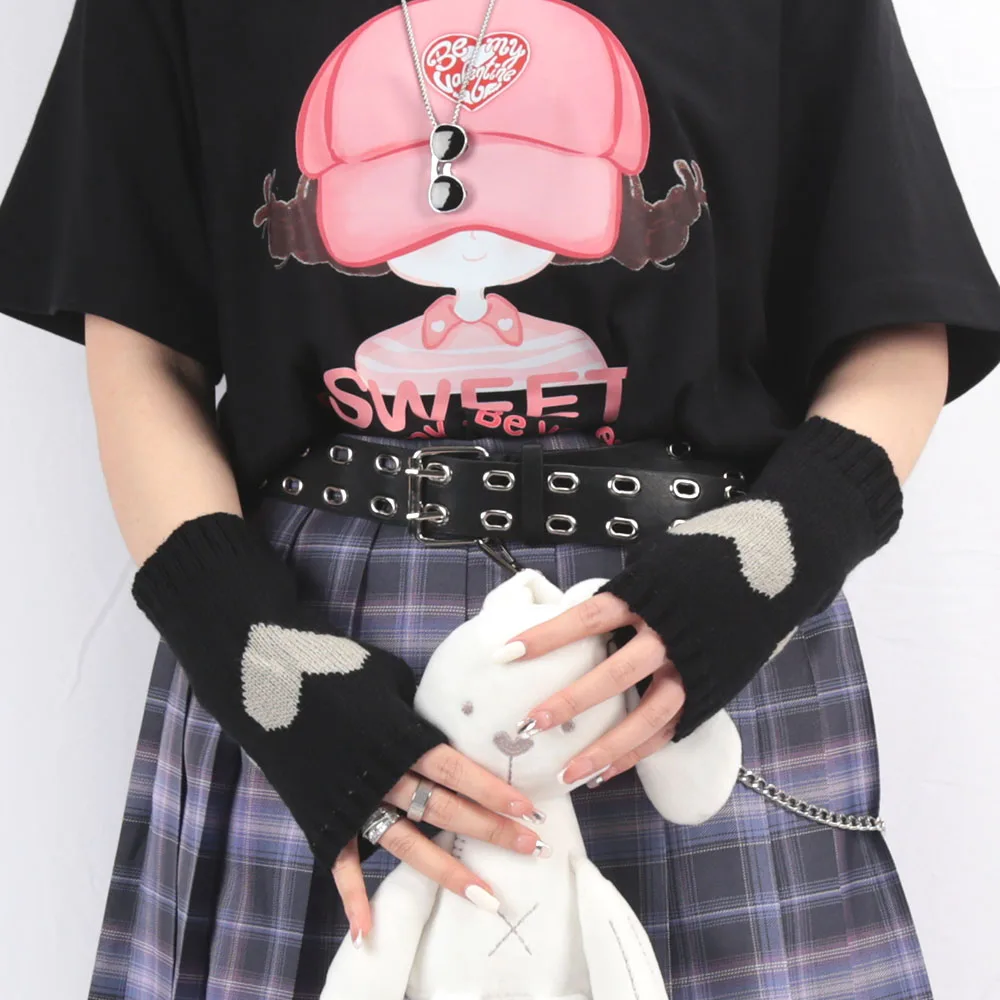 Y2K Fashion Knitted Half Finger Gloves Women's Soft Winter Warm Mittens for Girl Sleeves Lolita Style Goth Fingerless Gloves