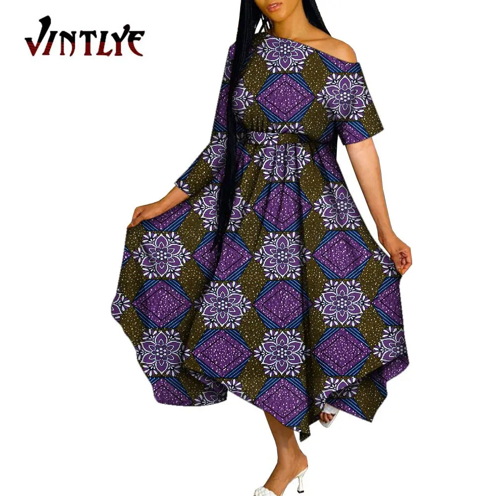 

African Dresses for Women Ankara Print Off Shoulder Lady Dresses Dashiki Party Clothes African Abayas for Women WY10277