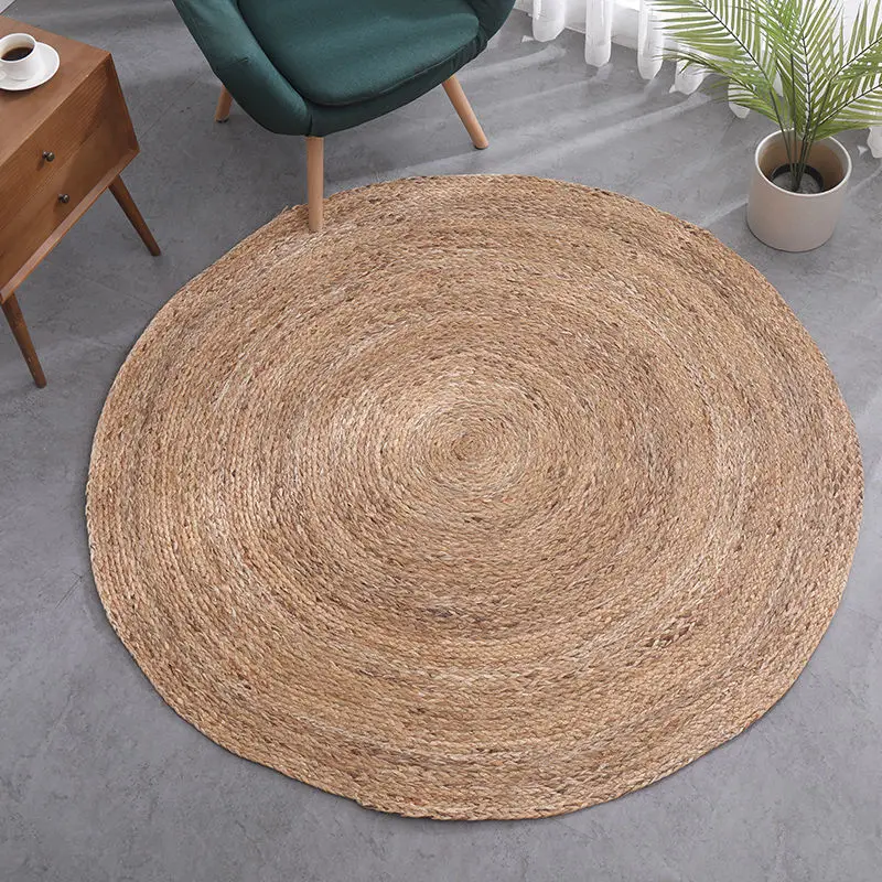 Handwoven Rattan Carpets Round Straw Natural Plants Fiber Rugs Hotel