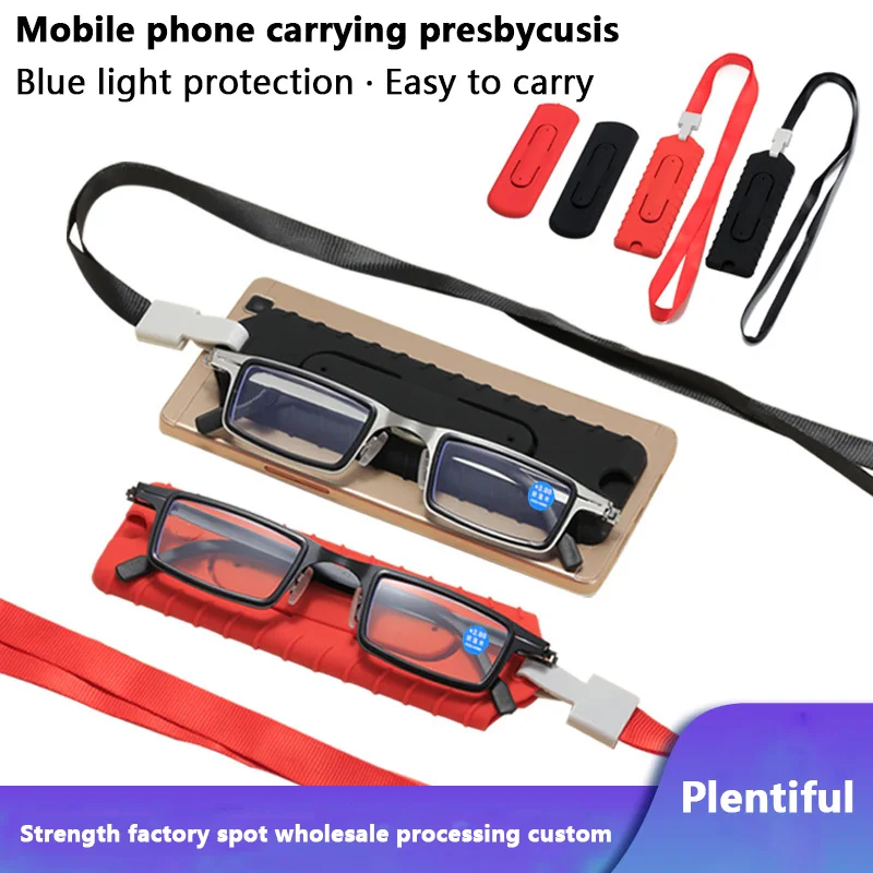 

Reading Glasses Can Hang Neck Men Women Folding Small Glasses Frame Rectangle Black Silver Metal Glasses With Original Neck Box