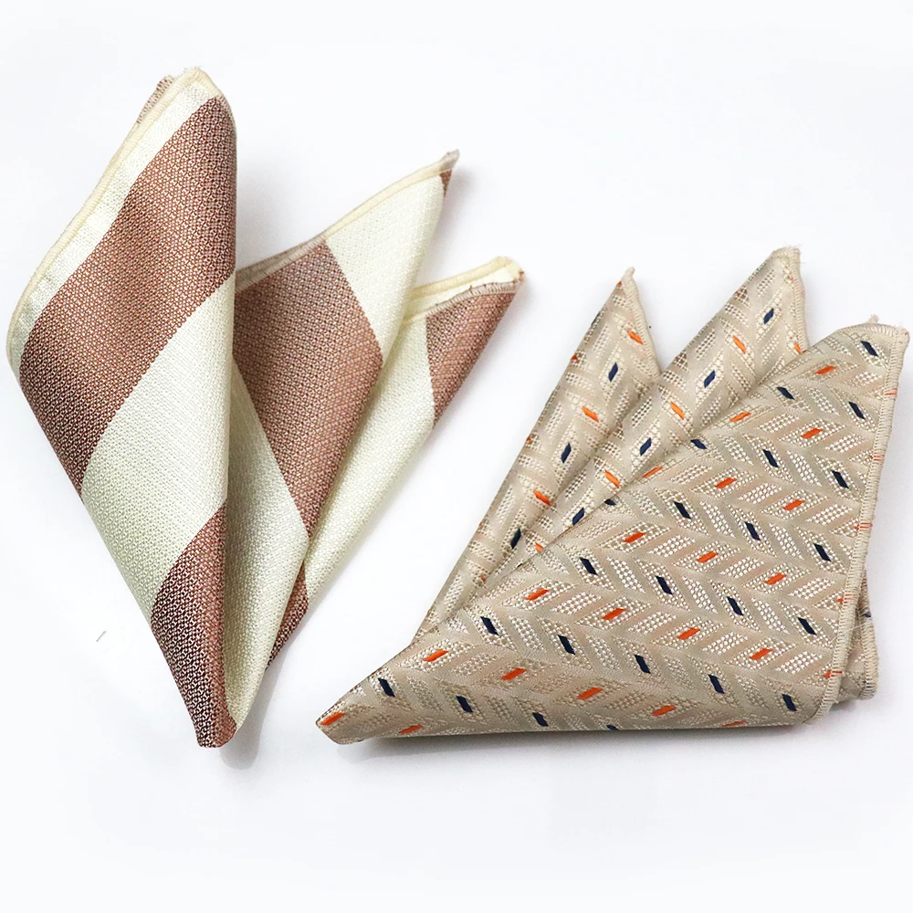 New White Color Pocket Square For Men Polyester Woven Horse Handkerchief 24cm Khaki Paisley Hanky Wedding Party Tuxedo Accessory