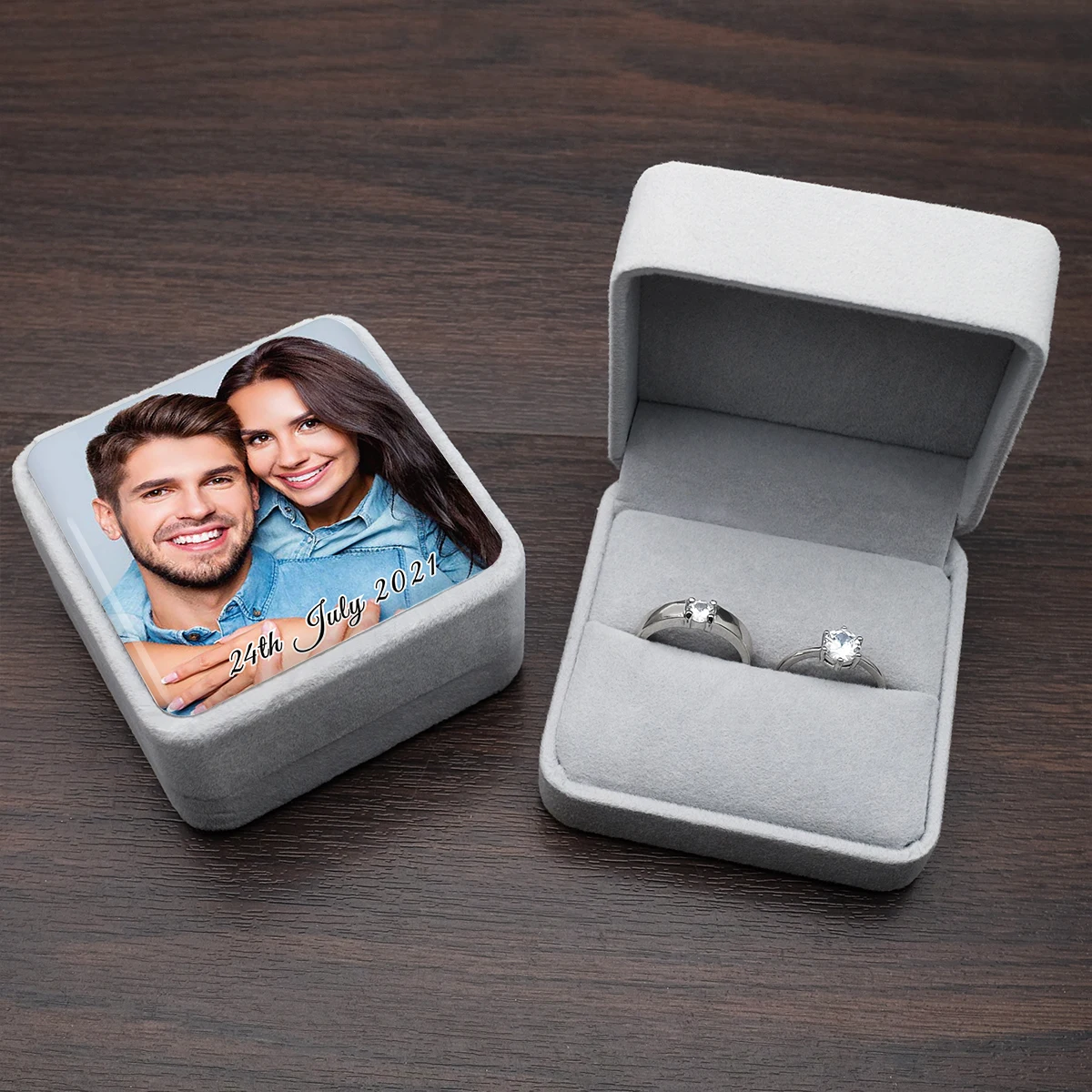 Personalized Wedding Ring Bearer Box Custom Photo Engagement Box Velvet Ring Box Holder Jewelry Box Wedding Ring Storage Box