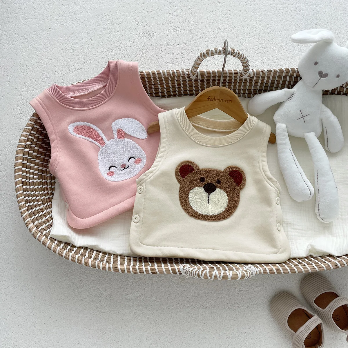 Children Down Vest Autumn Baby Cotton Bear Rabbit Prints Sleeveless Top for 0-2 Years Old