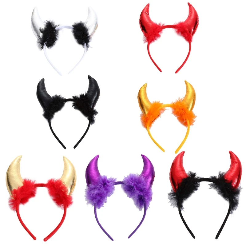

MXMB Shinning Adult Children Headband Decor Ox Horn Hair Hoop Halloween Christmas Headband Costume for Cosplay Party