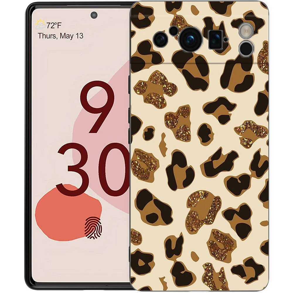 Black Shockproof TPU Phone Case with Fashion Tiger and Leopard Print Design