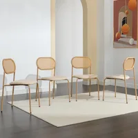 Boho Dining Chairs Set of 4 with Rattan Back, Upholstered Cane Seats, Metal Legs - Perfect for Dinner, Living Room, or Receptio 1