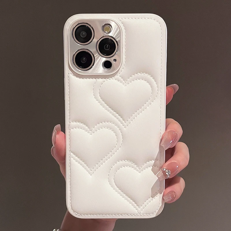 Luxury Electroplated Leather Phone Case with Cartoon Love Heart Design - Soft TPU Protective Cover
