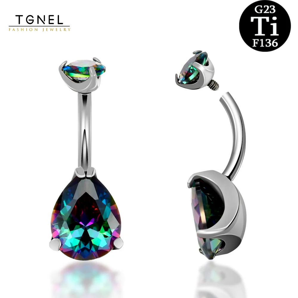 

Кольцо G23 из чистого титана, круглое и в форме слезы, с фианитом, с внутренней резьбой, пуговицы, красочные кольца с фианитом для живота, 10 мм, B