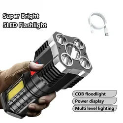 Hilo High - Performance 5LED Rechargeable Flashlight with COB Side Light for Outdoor Adventures (Black)