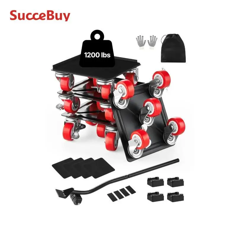 SucceBuy 4pcs Furniture Dolly 1200Lbs/3474Lbs Fridge Movers with 5 360° Rotation Wheels&Lift Slider Tool Set for Appliances Sofa