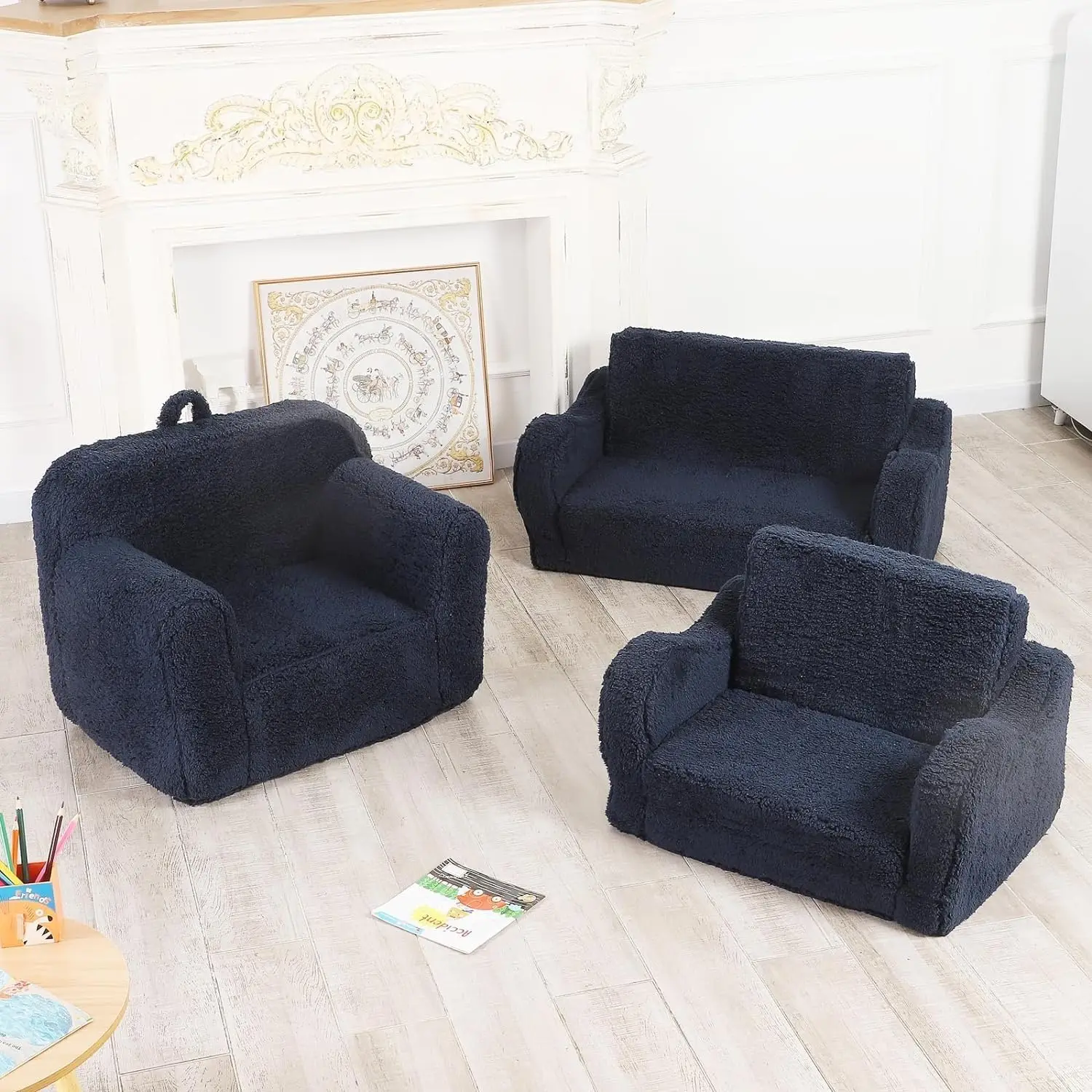 Kids Chairs for Toddler,  Soft Sherpa Couch Fold Out, Convertible Sofa to Lounger 6