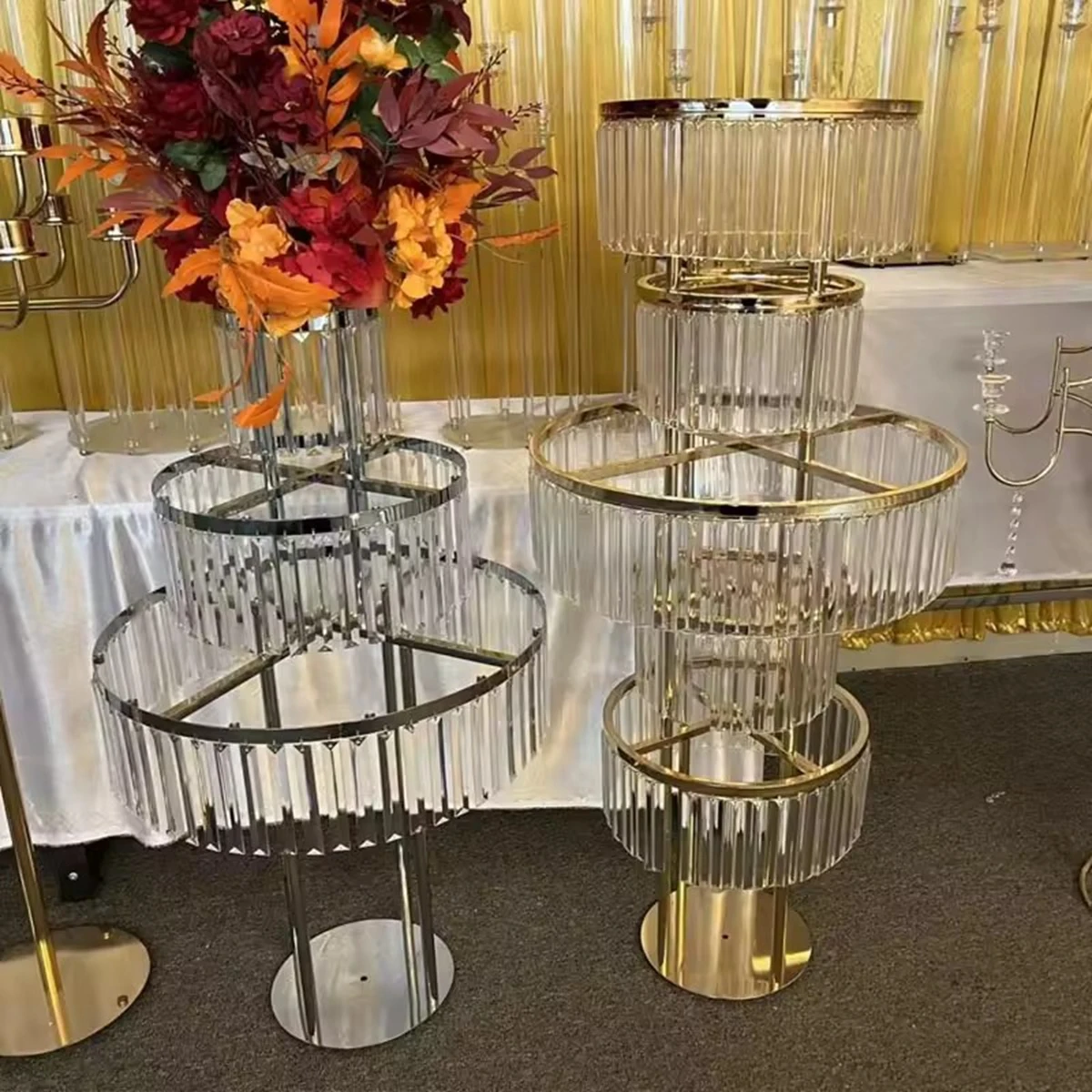 

3pcs）Dining Table Centerpieces Tall Gold Centrepieces flowers Vase For Wedding Table Party Table Center pieces 620