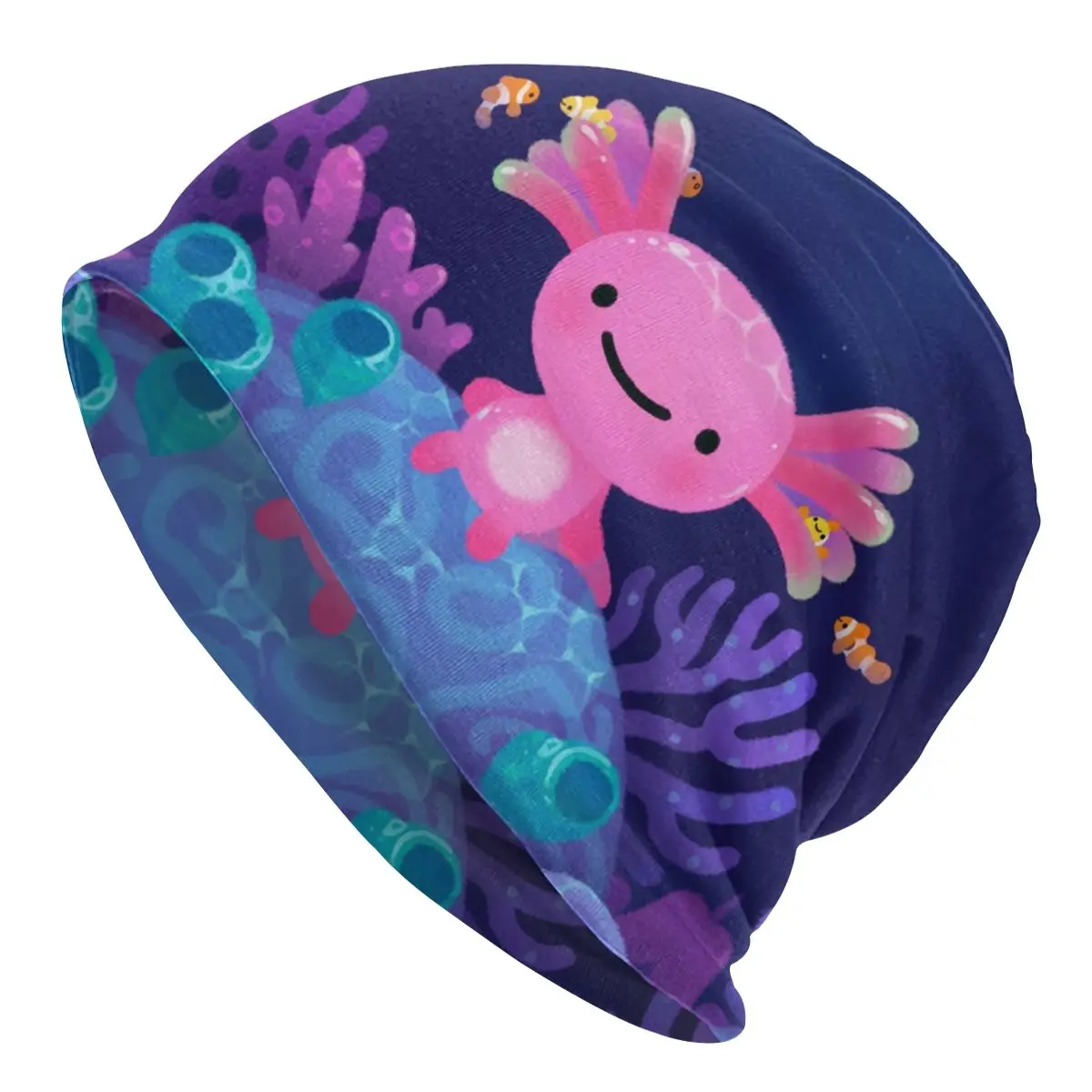 

Cartoon Coral Axolotl Winter Bonnet Femme Slouchy Beanie Hat Hippie Salamander Animal Ski Skullies Beanies Caps for Men Women