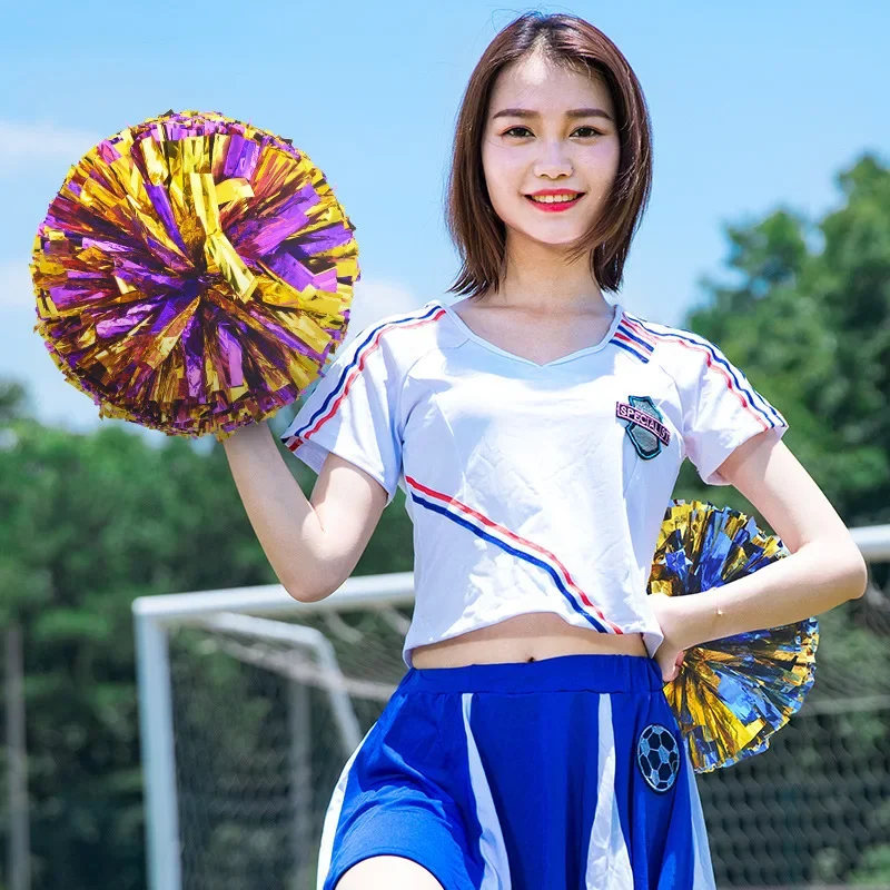 Colorful Cheerleading Pom Poms with Handle Cheer Balls Gold Silver Red Yellow Hand Dance Pompoms Accessories Women Girl Kids