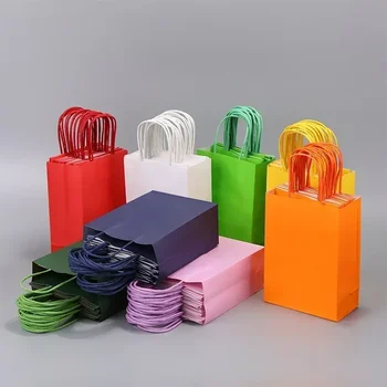 Sacs de courses colorés pour bonbons, 10 pièces, sac cadeau en papier Kraft, sacs en papier colorés à main, décoration de fête de mariage, cadeau 1