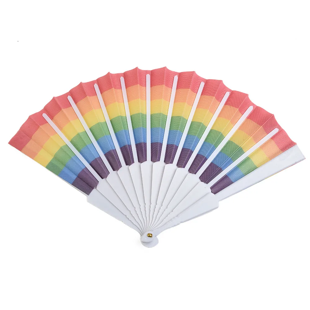 

100% Brand New Folding Fan Rainbow 23cm Gay Folding Fan For Decoration And Wedding Or Just Use It To Cool Yourself