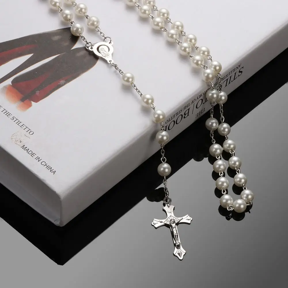 Zinc Alloy Crucifix Necklace with Crystal Beads