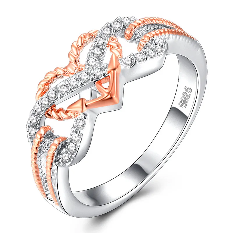 2 Color Pave CZ 925 Sterling Silver Infinity Heart Ring Eternity Ring Endless Love Gift Rings for Women Men Wedding Jewelry