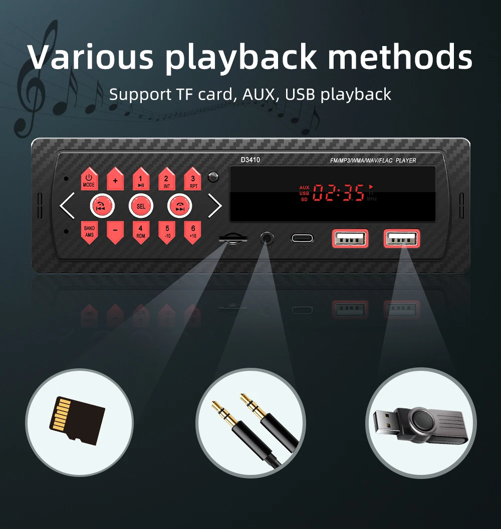 TYPE-C/2USB/AUX/TF 1 Din Car Radio Receiver Hands-Free Bluetooth In-dash Car Stereo Mp3 Player Car Radio Car Music Player Mp3 Music Player