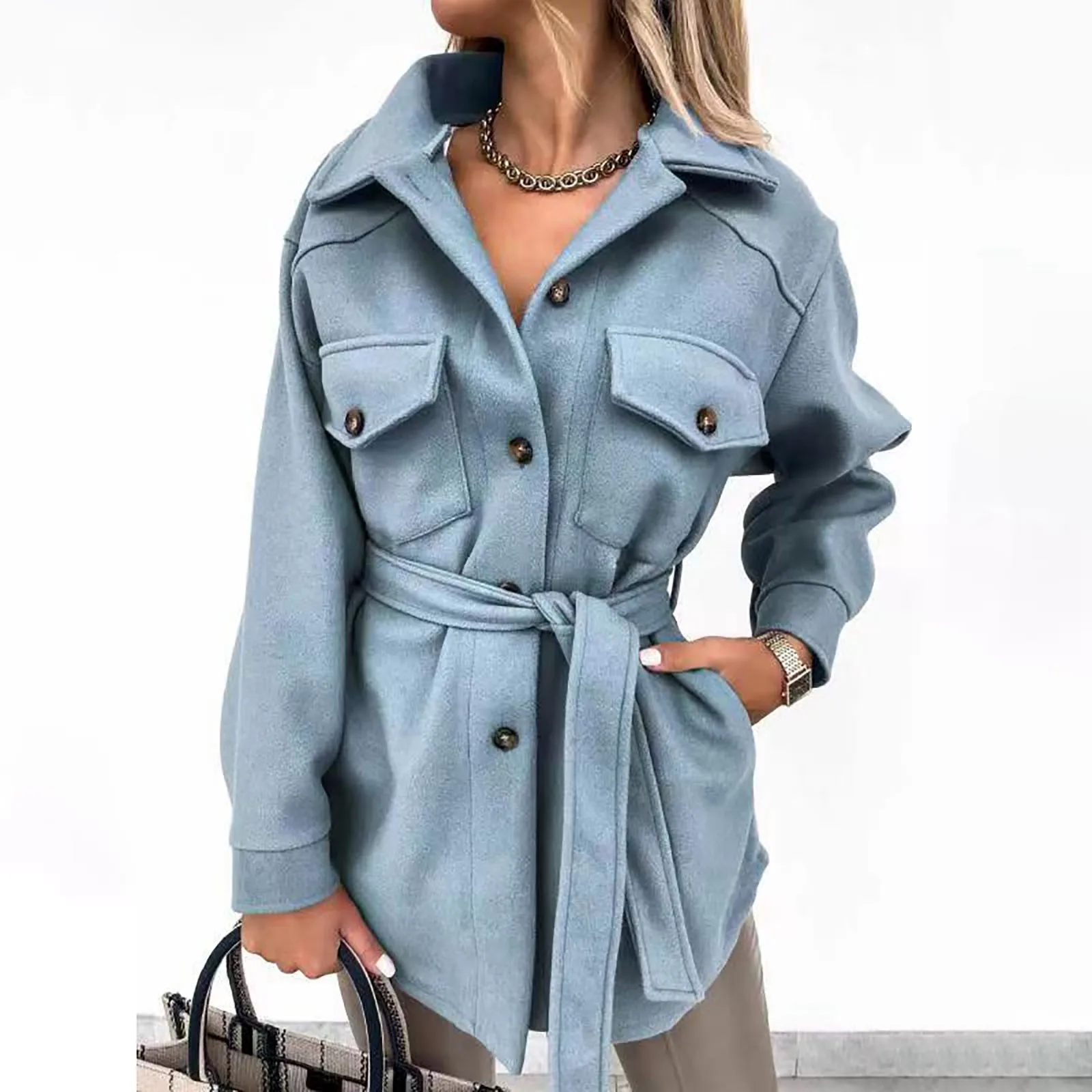

Fashion Streetwear Wool Coat Women Overcoat Autumn Winter Warm Casual Belt Slim Fit Long Sleeve Vintage Jackets Female Outwear