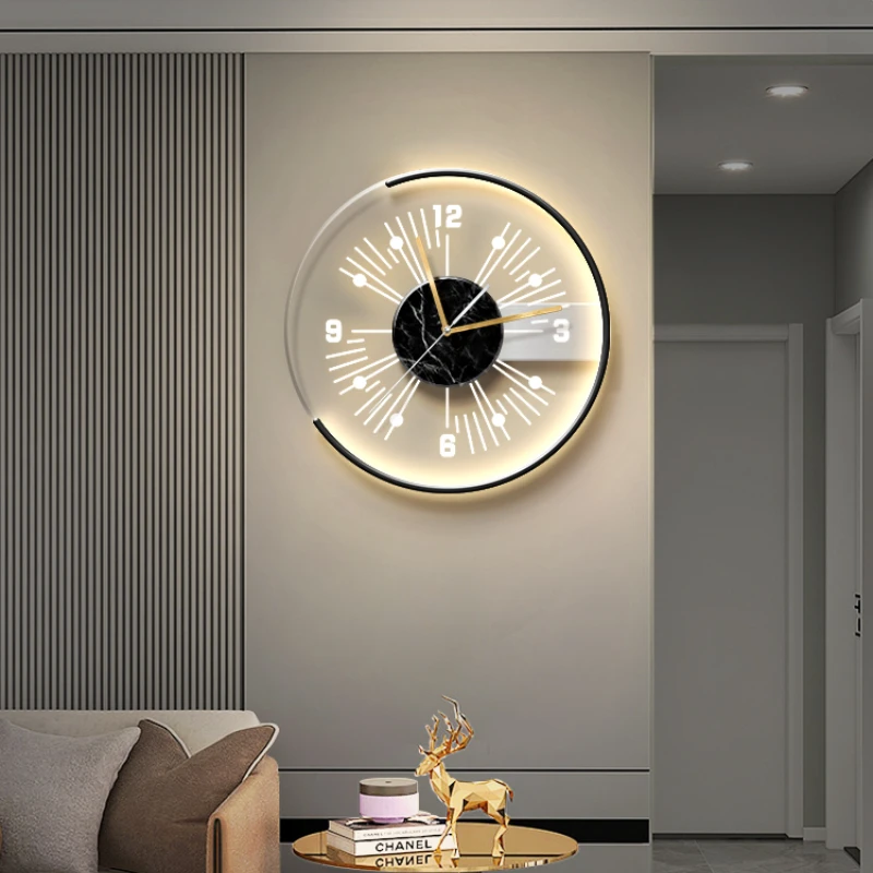 

Modern Simple Wall Clock for Living Room, Creative Wall Lamp, Luxury Watch, Restaurant Background, Quiet Light Clock