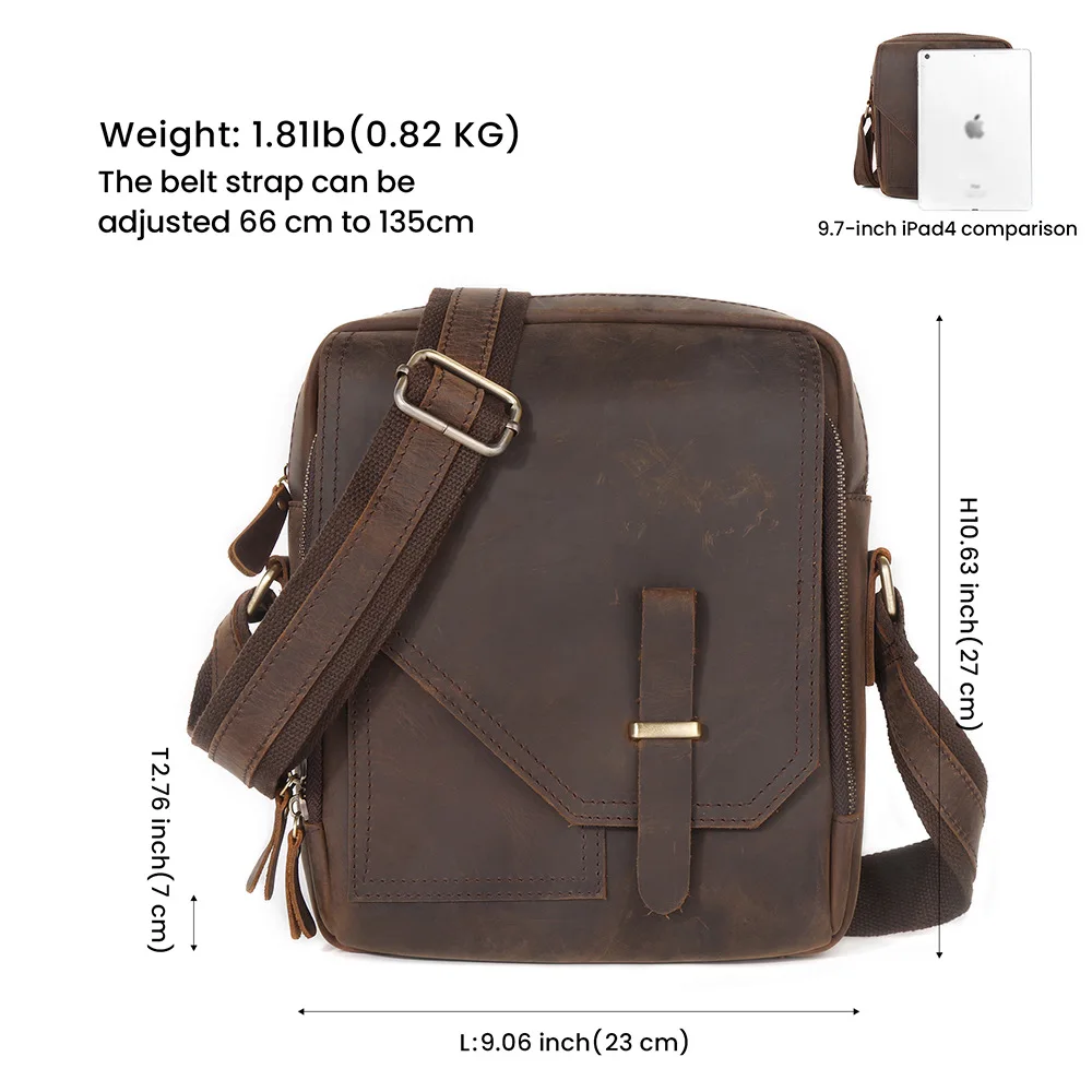Vintage Crazy Horse Leather Shoulder Messenger Bag for Men