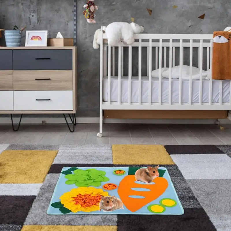 Sniff Mat For Rabbits Bunny Feeding Mat Polar Fleece Stimulation Hay Feeder Slow Feeder Treat Dispenser Washable Puzzle Toy For