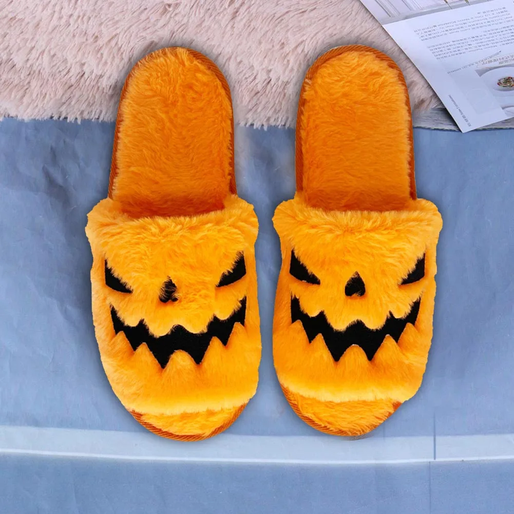Halloween Spooky Slides Anti Slip Pumpkin Slippers Slip On Plush Slippers EVA Sole Household for Home Indoor