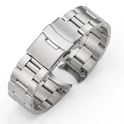Sleek Stainless Steel Curved Watch Strap Bracelet - Silver & Black Finish - 22mm (Silver)