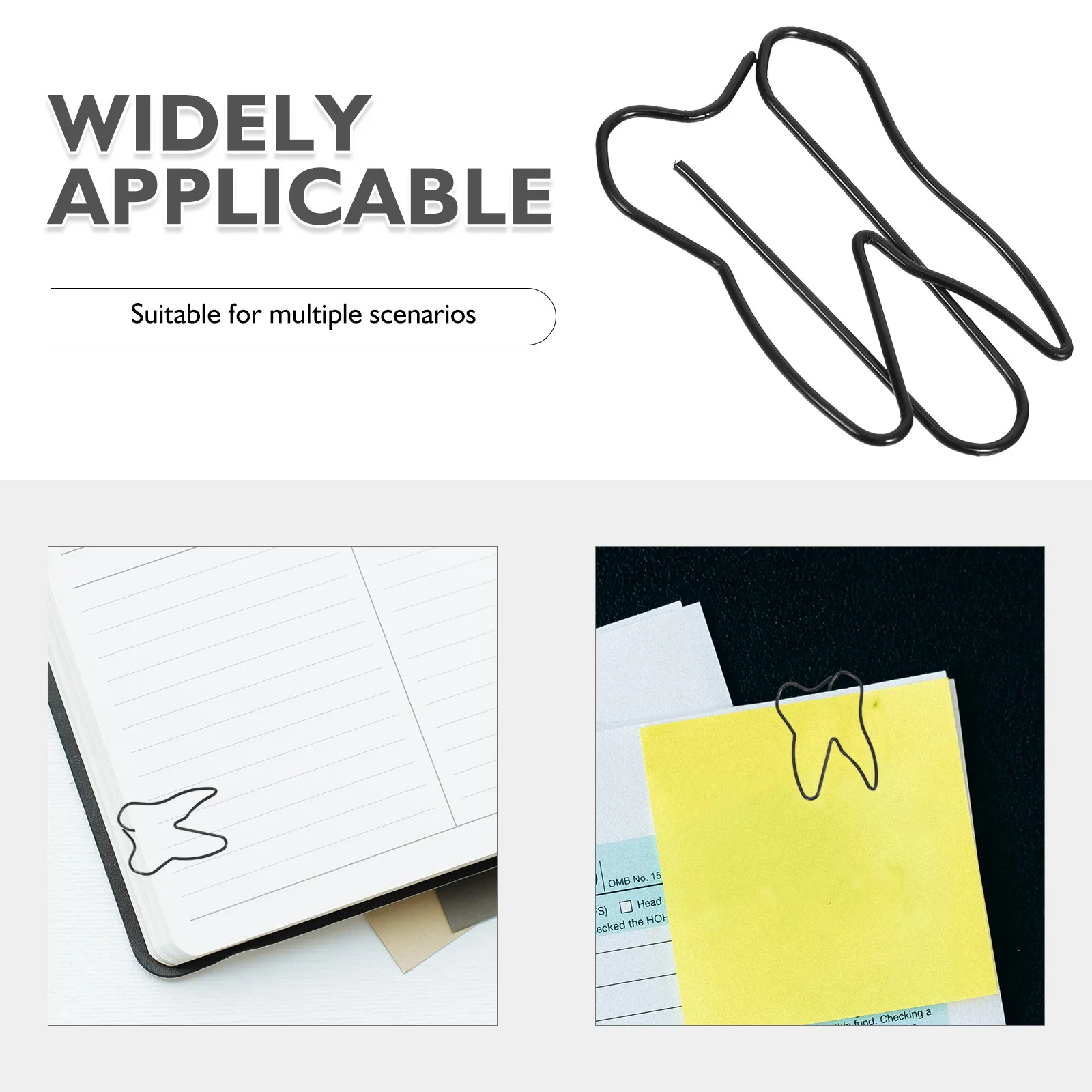 100Pcs 검은색 치아 모양의 종이 클립 사무실 학교 문서 조직을 위한 강력한 금속 클램프 북마크 클립