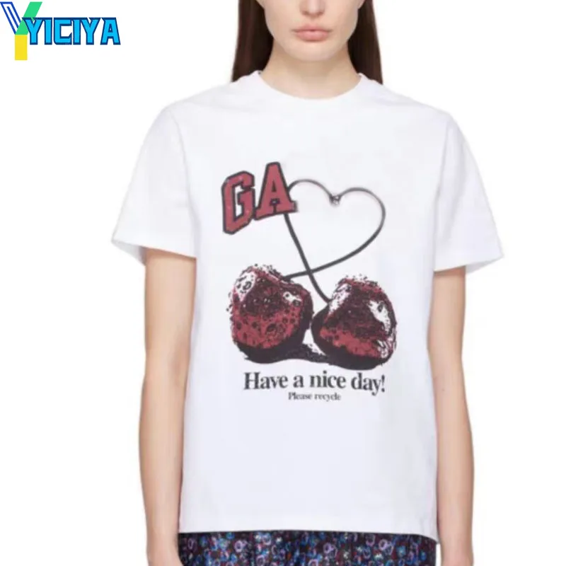 

YICIYA T-shirts GA brand Cherry printing new y2k clothes crop tops fashion woman vintage Oversized t-shirt Short Sleeve Top 2024