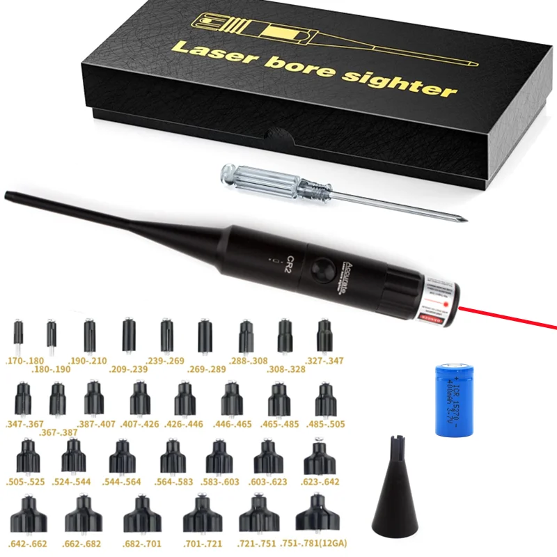 

30Adpaters Red Green Laser Bore Sighter with Box, fits from .177 .22 to .78 12GA Caliber Boresighter Laser Collimator Sight