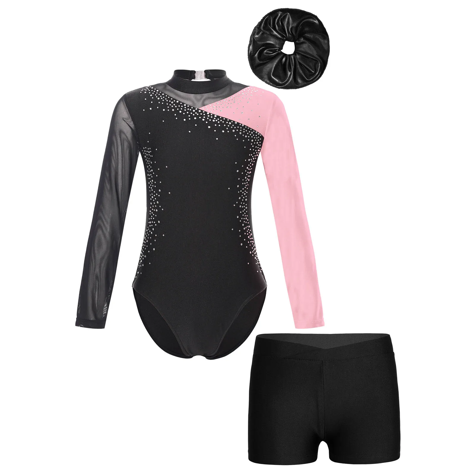 

Children Girl Ballet Dance Gymnastic Leotard Long Sleeve Figure Skating Acrobatics Yoga Bodysuit with Shorts Hair Band Dancewear