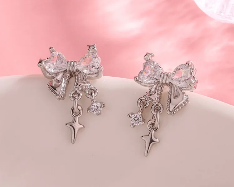 Modische Persönliche Schleifenohrringe mit Zirkonia aus 925 Sterling Silber, Nischendesign für Damen E144 – Detail 4