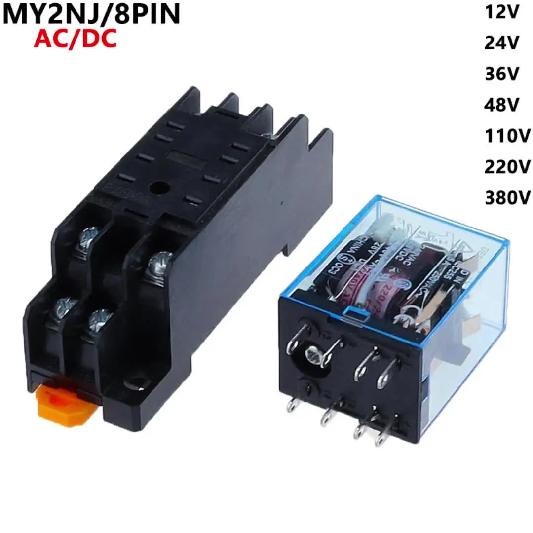 Mxuteuk 2pcs HH52P DC 12V 8-Pin DPDT Power Relay With Base & DIN Rail - 5A Capacity, LED Indicator