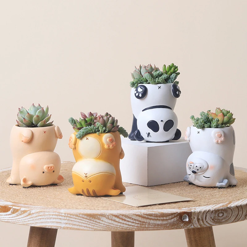 Handstand Cute Animal Flower Pot Per Piante Grasse Cactus Air Planter Fairy Garden Figurine Home Table Office Decoration