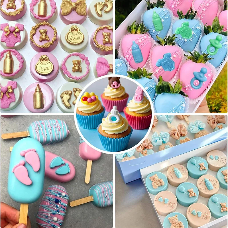 Baby Dusche Silikon Schokolade Form Füße Wiegen Onesie Flasche Schnuller Für Kuchen Dekoration Cupcake Topper Küche Backen Werkzeuge – Detail 2