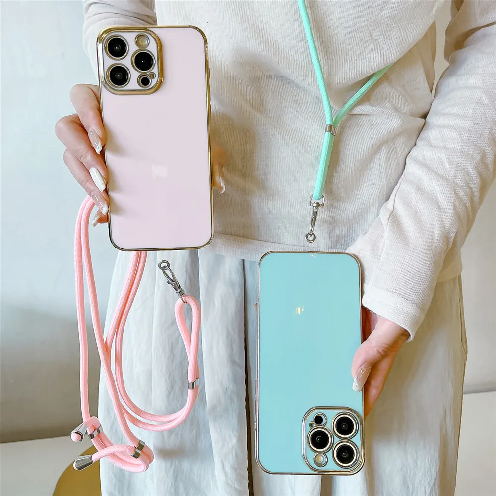 Luxury Plating Crossbody Lanyard Strap Silicone Phone Case