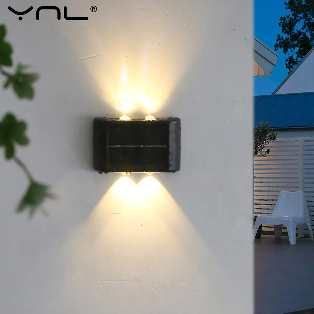 LED Solar Wall Lights Outdoor Waterproof Up and Down Luminous Lighting IP65 AC86-265V LED Wall Lamp Garden Decor Garage Lamp