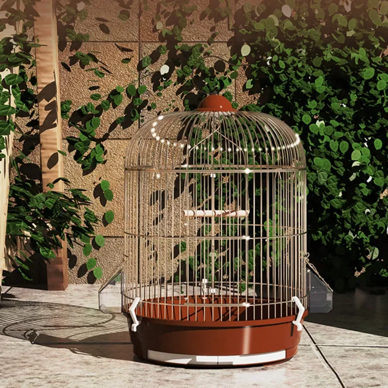 

Tiger-skin Peony Parrot Nests Metal High Parrot House 2 Layers Round Bird Cage Drawer Design Pigeons Sockets Safe Pet Housing