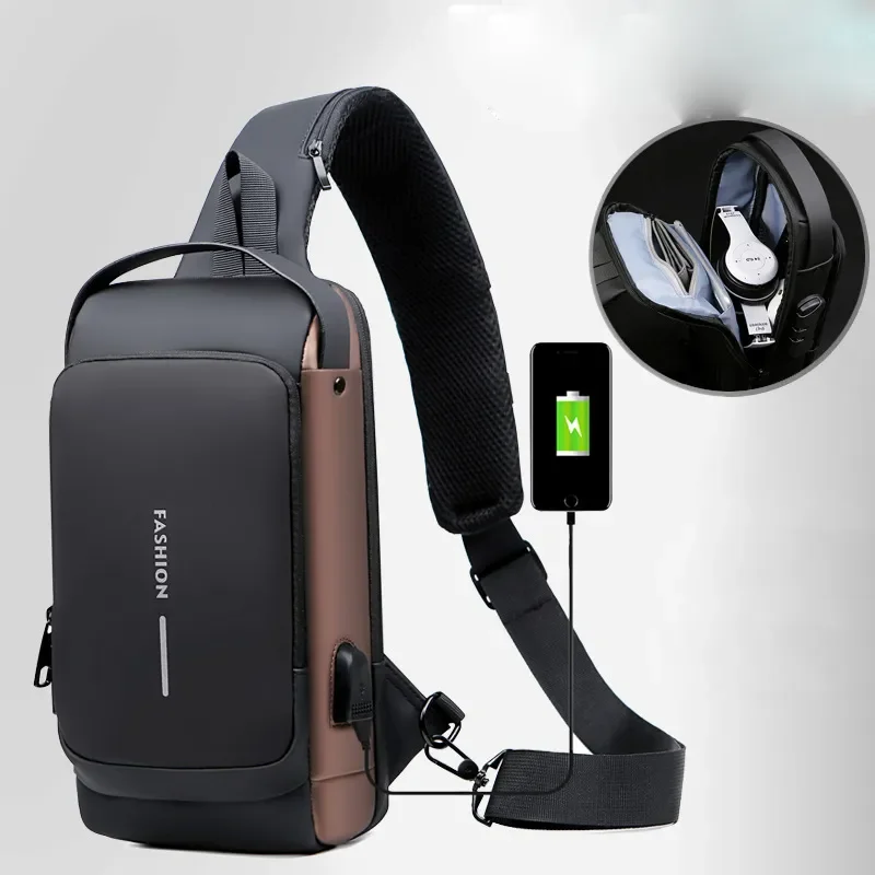 

Password Charging Travel USB Sling Chest Male Anti-theft Motorcycle Packs Men Riding Sport Multifunction Fashion Bag Lock For