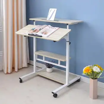 Double Tabletops Folding Computer Desk Movable Table Adjustable Bedside Table Sofa Table Bedroom Balcony Table Large Desk