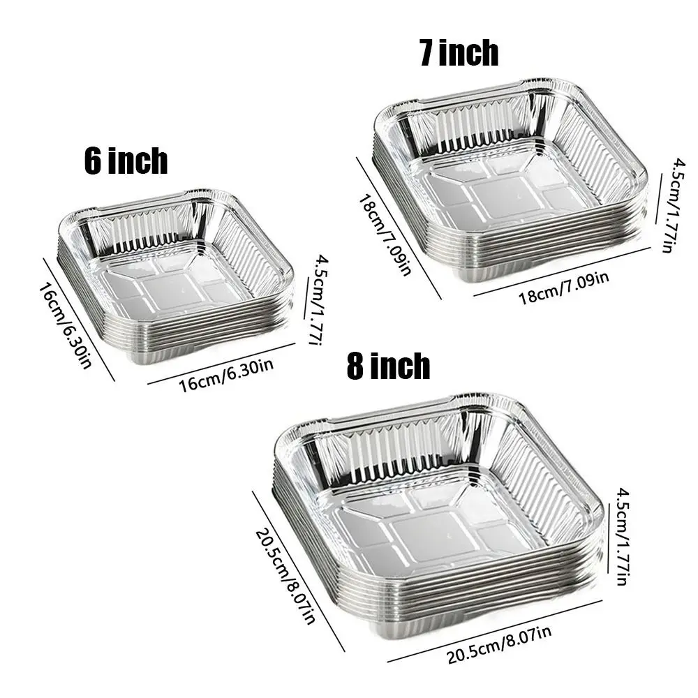 10Pcs 6/7/8 Inch Food Tin Foil Tray Reusable Oil-resistant Aluminum Foil Box Portable Oven BBQ Baking Tools Air Fryer Tray