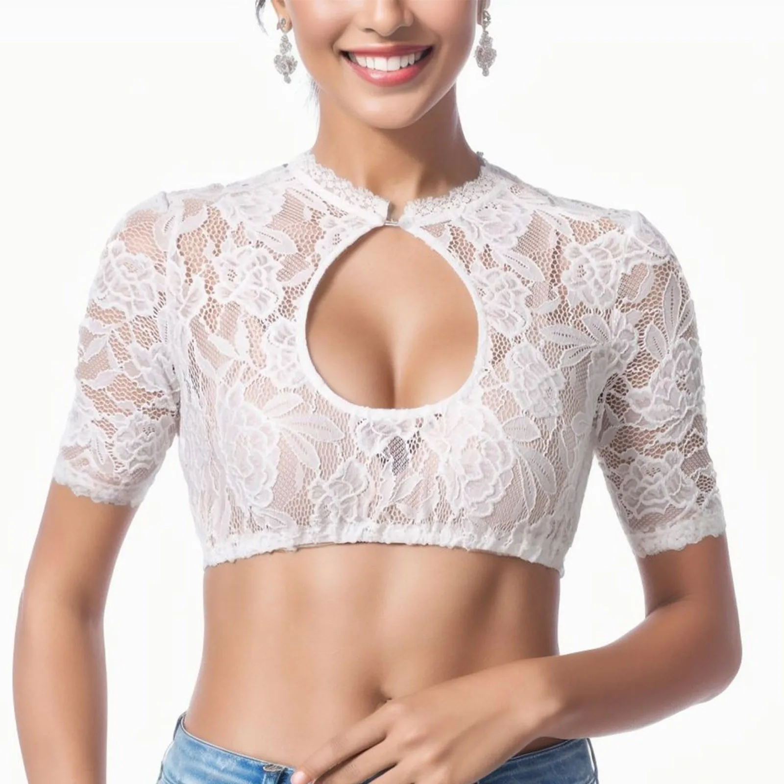 

Women Oktoberfest Costume Underwire Lingerie Sexy Lace Vest Female's Elegant Dirndl Blouse Black Dirndl Blouse Lace Short Blouse