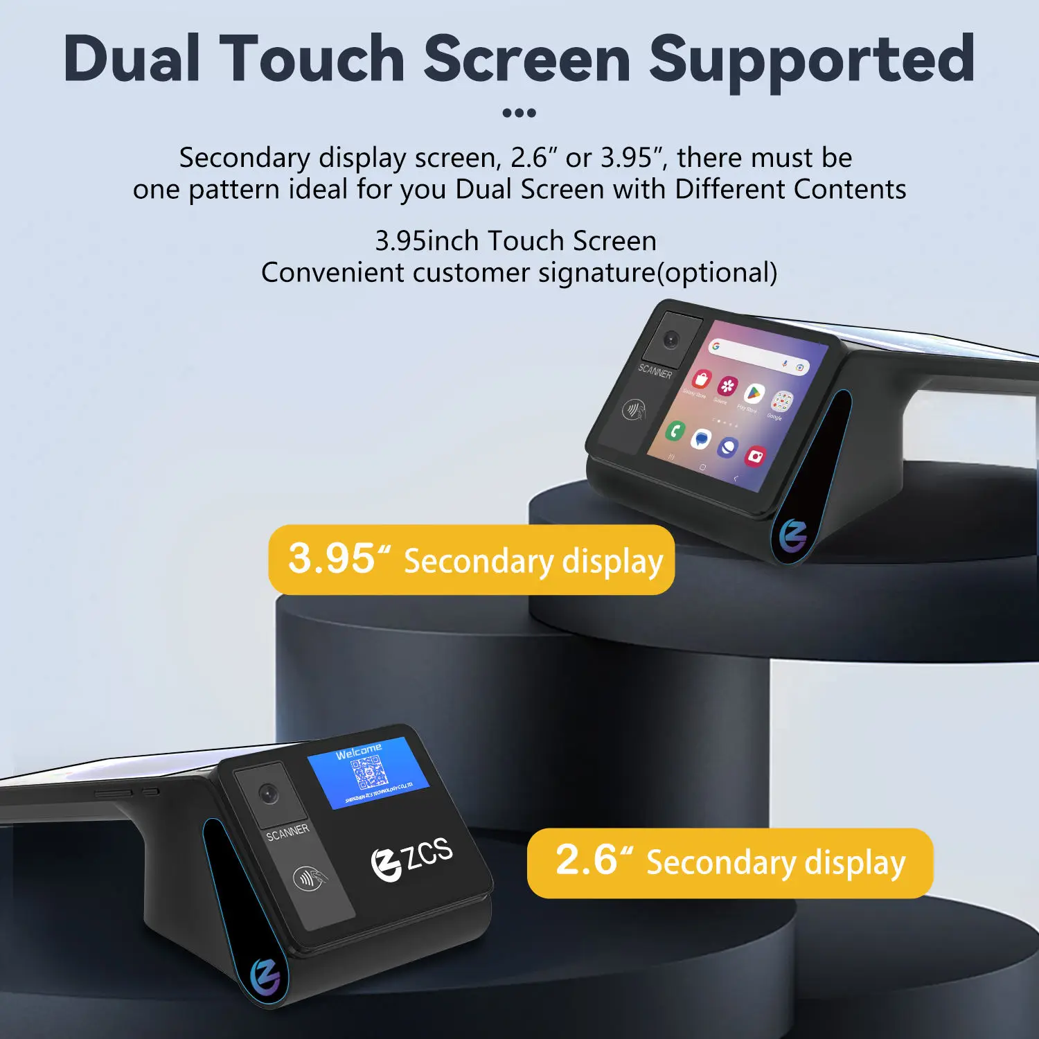4G 안드로이드 14 POS 기기 듀얼 스크린 모바일 결제 현금 등록기 POS 단말기 NFC 바코드 스캐너 58/80mm 감열 프린터 탑재