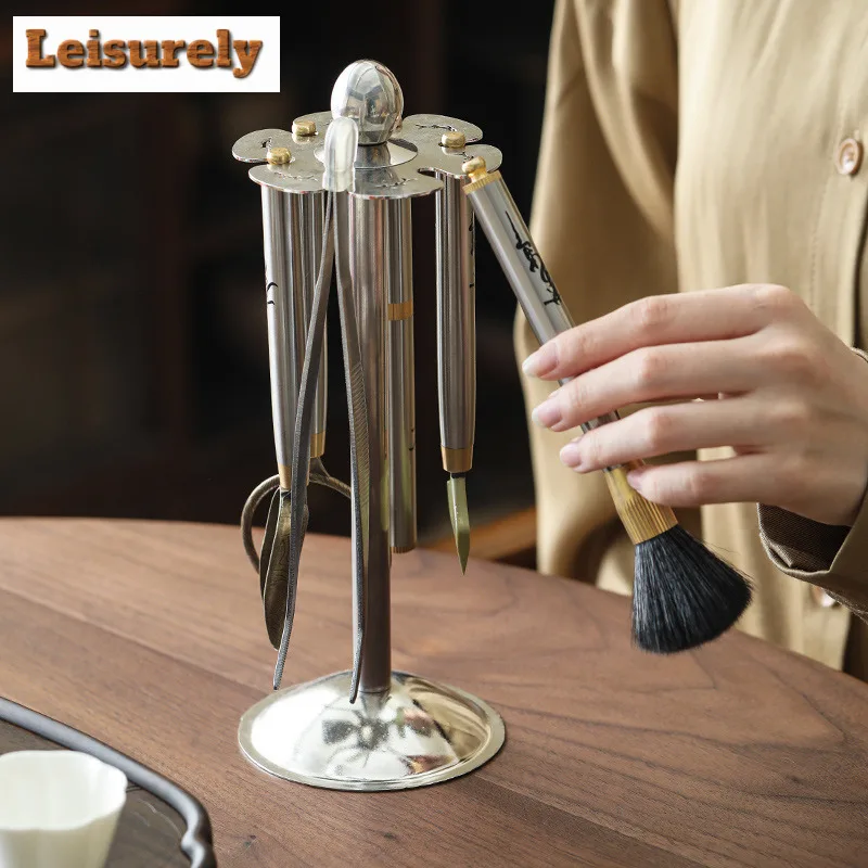 Stainless Steel Rotating Frame Tea Six Gentlemen Japanese Tea Tool Set Teaware Utensils Dahongpao Chinese Tea Set Decoration